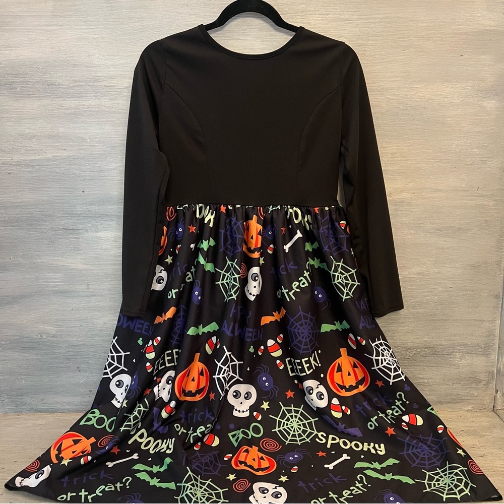 Camisa Spiders Webs‎ Skulls Jackolanterns Candycorn Happy Halloween Dress L LN